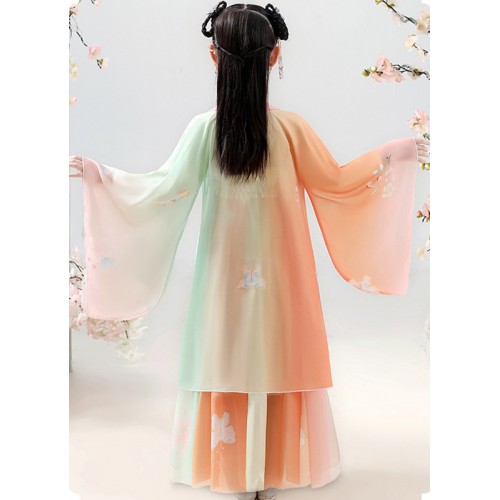 Children Rainbow Hanfu Girls Ancient faiy Costume Ancient Style Tang Dress Girl anime drama cosplay princess dress kimono for kids